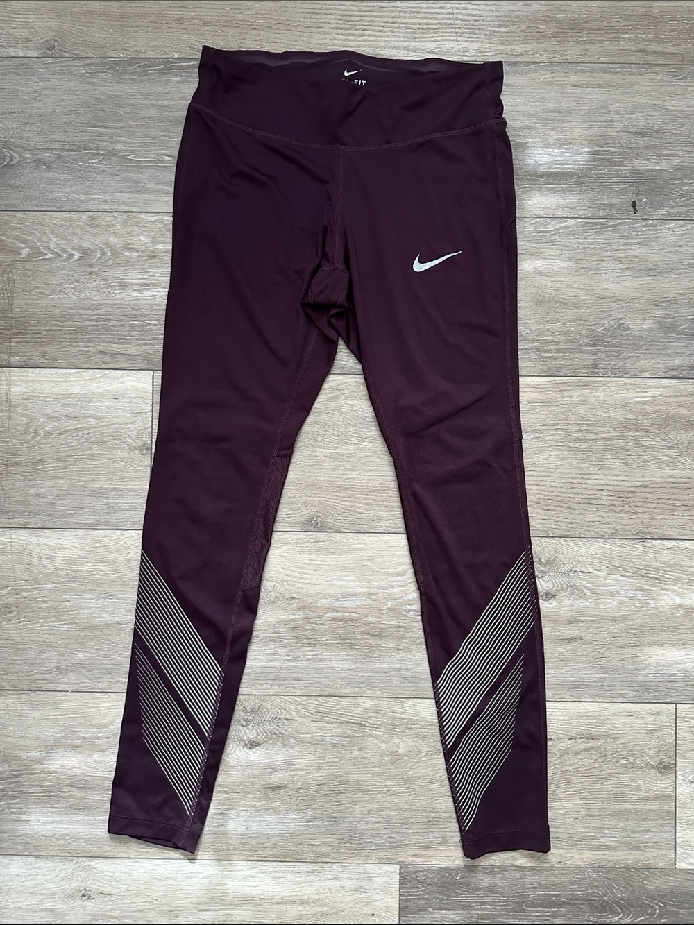 Nike Burgundy Athletic Leggings with Reflective Swoosh